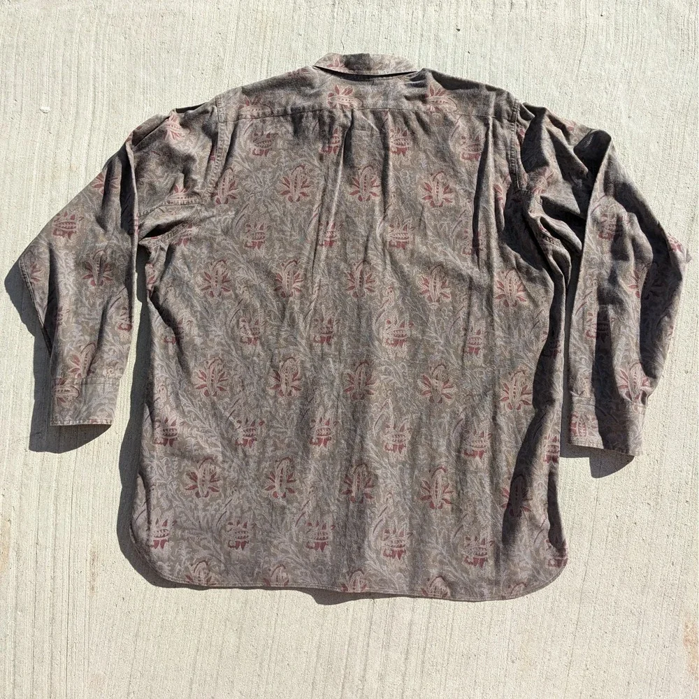 Vintage 90s Polo Ralph Lauren Safari Paisley Shirt XL Earth Tone Cotton Ink Wash
